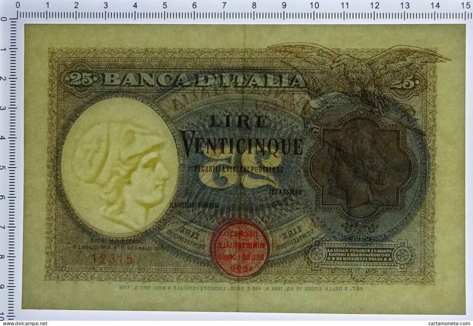 25 LIRE BANCA D'ITALIA AQUILA CON BANDIERA SABAUDA 01/07/1918 SPL/SPL+ - Regno D'Italia - Altri