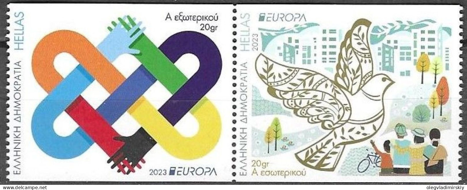 Greece Griechenland Grèce 2023 Europa CEPT Peace Set Of 2 Stamps In Strip Type II Mint - Nuovi