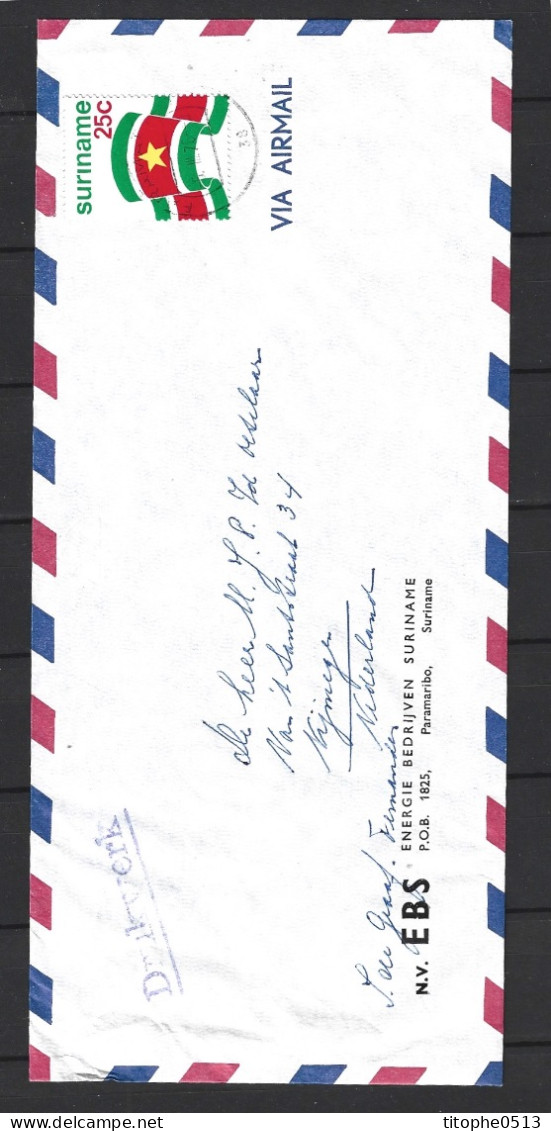 SURINAM. N°640 De 1976 Sur Enveloppe Ayant Circulé. Drapeau Du Surinam. - Briefe