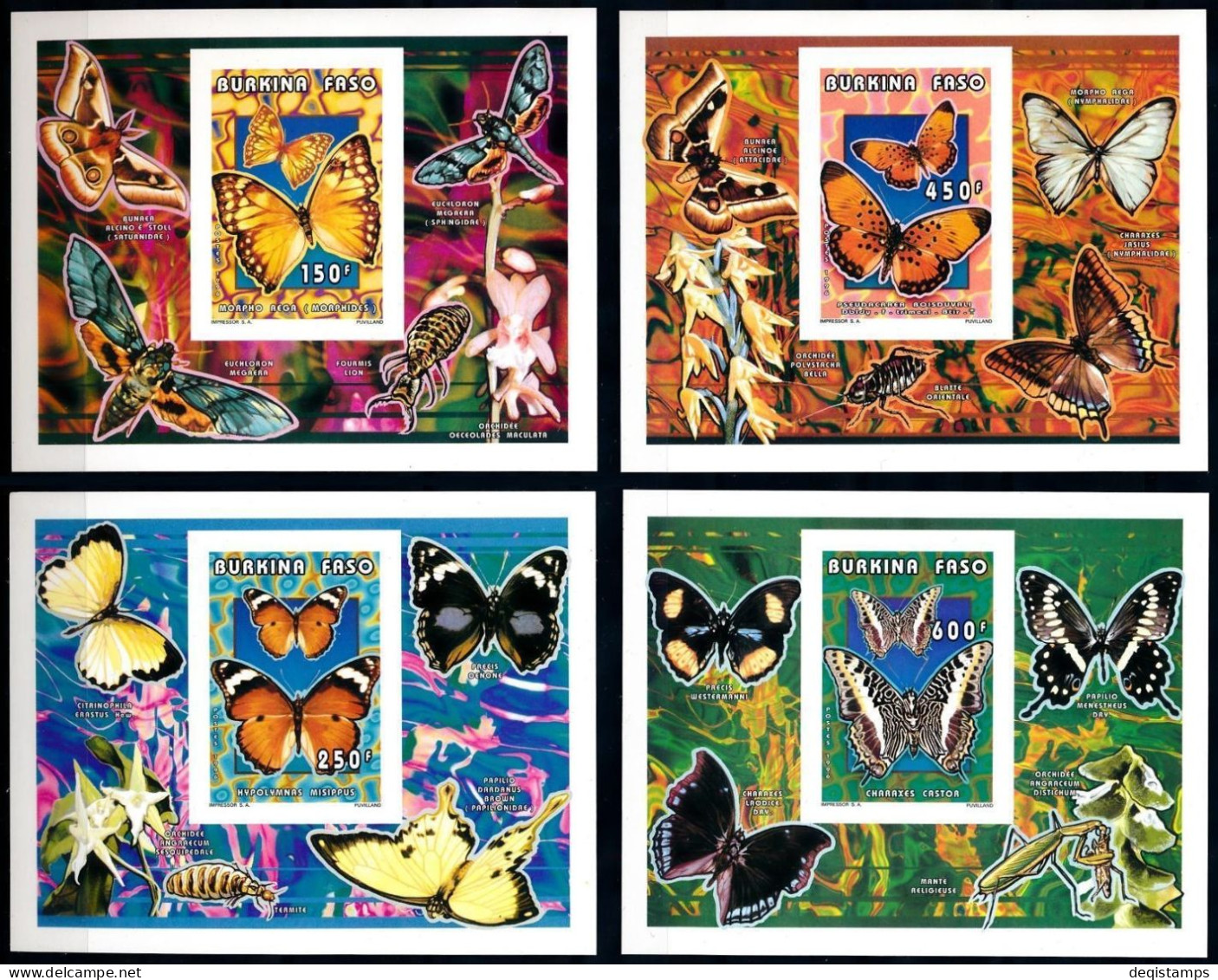 Burkina Faso 1996 - Insects Butterflies 4 Imperf. MSS Set  MNH** - Burkina Faso (1984-...)