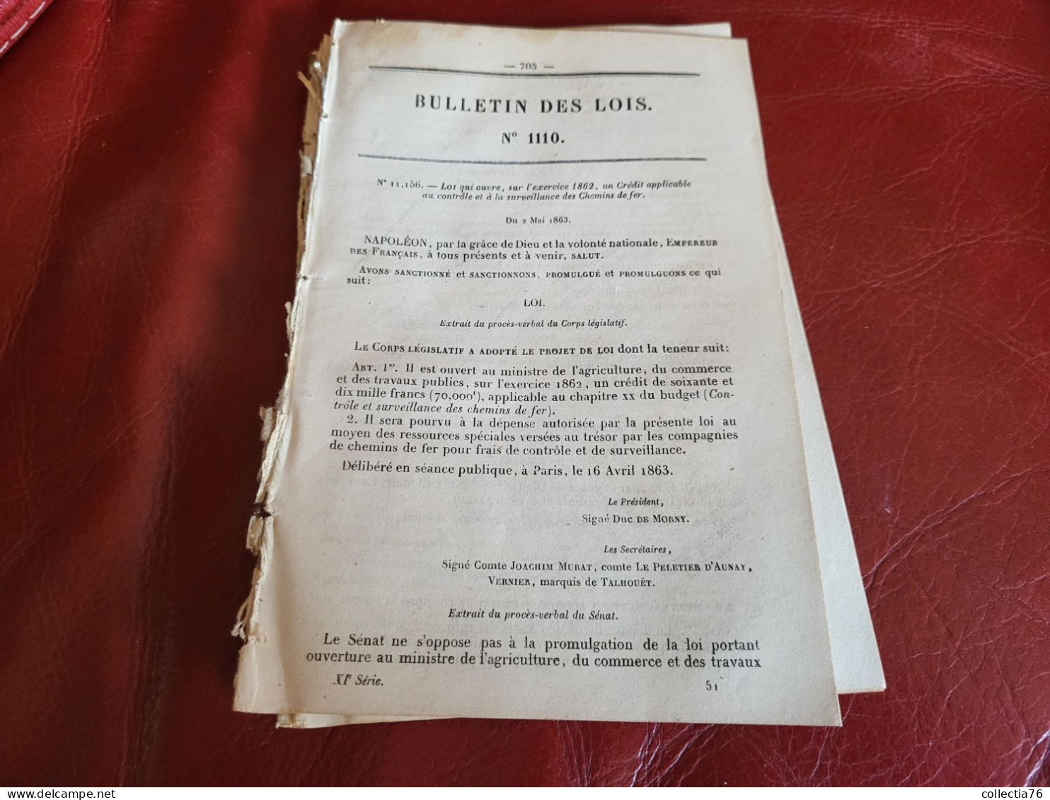 BULLETIN DES LOIS 1863 LOI CREDIT APPLICABLE CONTROLE ET SURVEILLANCE DES CHEMINS DE FER MENDICITE MENDIANT - Decreti & Leggi