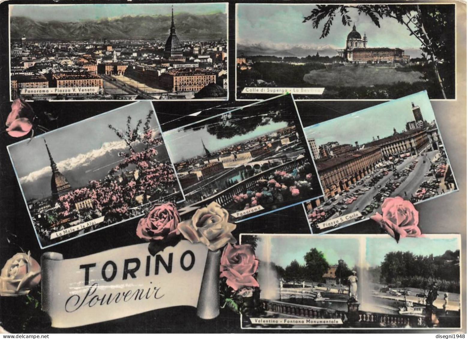 12247 "TORINO SOUVENIR - 7 VEDUTINE " CART. ORIG. SPEDITA 1955 - Tarjetas Panorámicas