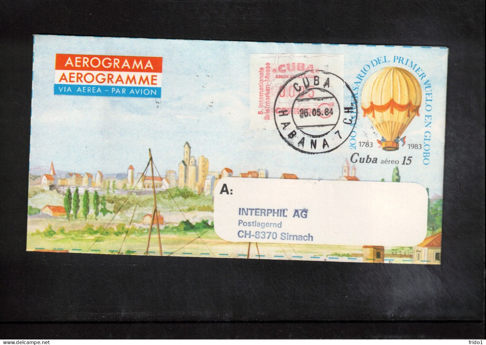 Cuba 1984 Interesting Aerogramme To Switzerland - Lettres & Documents