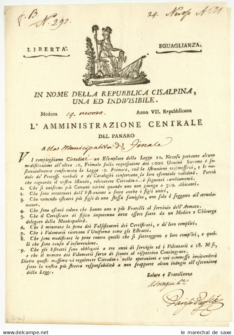 Republique Cisalpine Cisalpina 1799 Modena Pour Finale Vignette - Documenti Storici