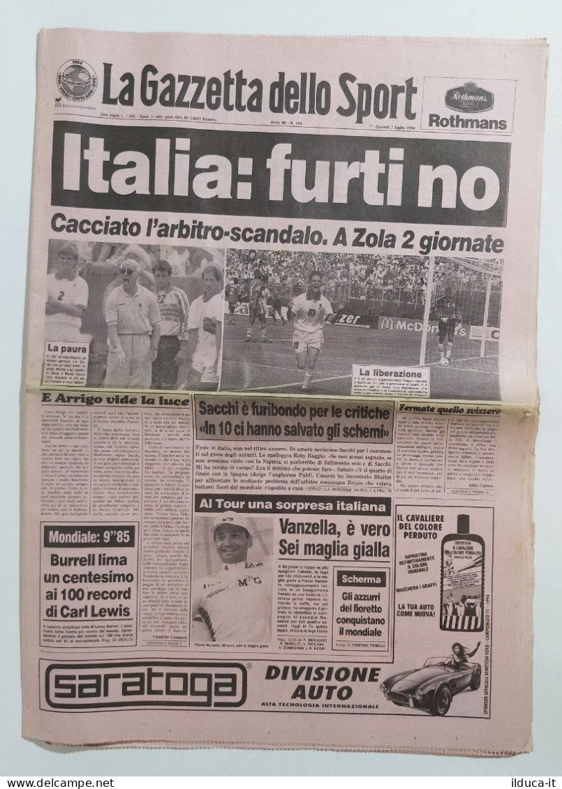 46723 Gazzetta Dello Sport 07/07/1994 - Mondiali USA 94 Ottavi Italia Nigeria - Sport