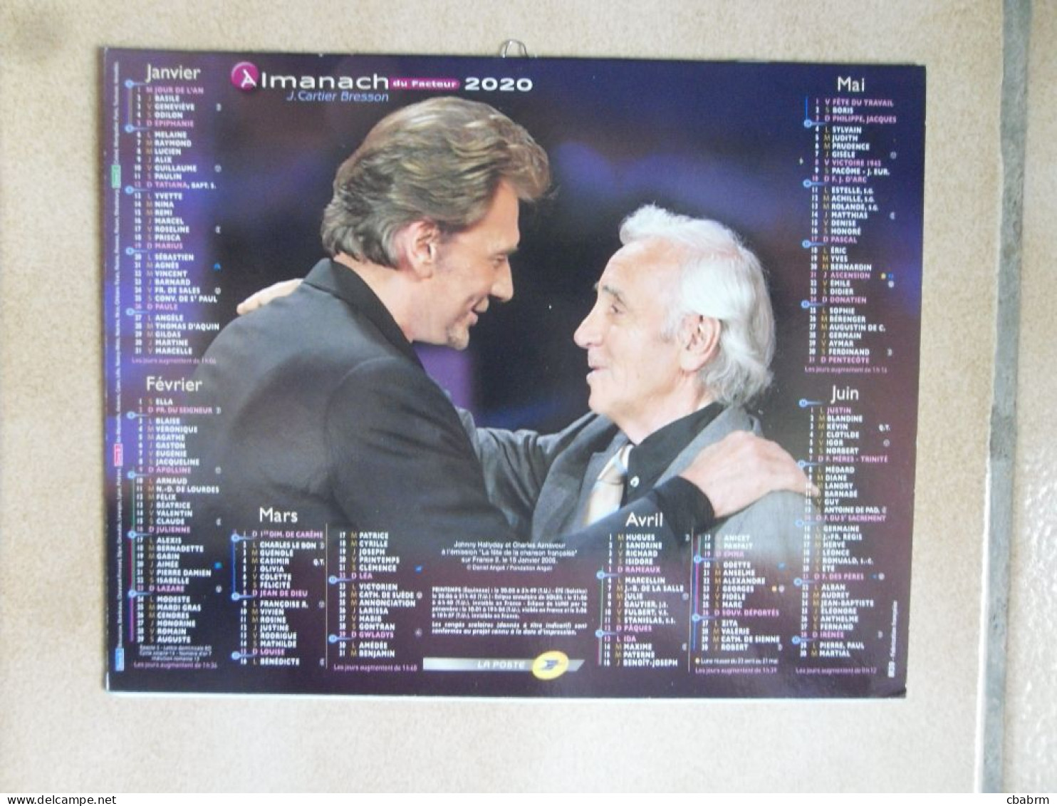 JOHNNY HALLYDAY Charles AZNAVOUR Calendrier LA POSTE ALMANACH DU FACTEUR 2020 - Petit Format : 2001-...