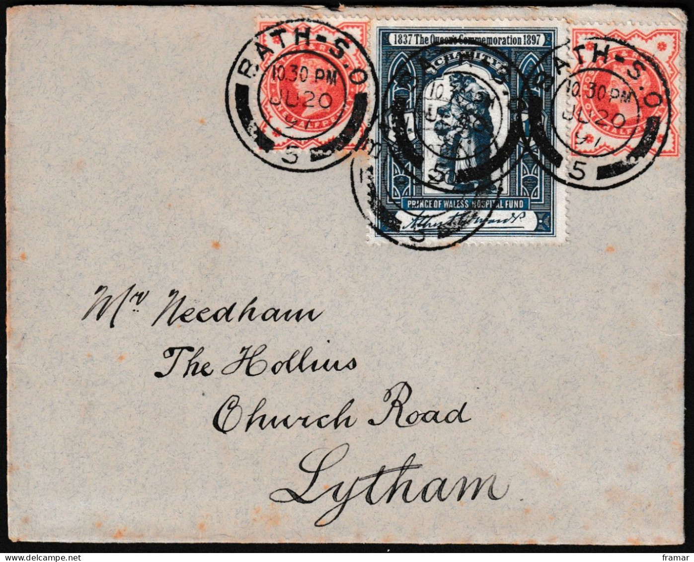 GB - 1897 - Lettre De Bath Pour Lytham QV 1./ P Et Vignettes De Charité - Lettres & Documents