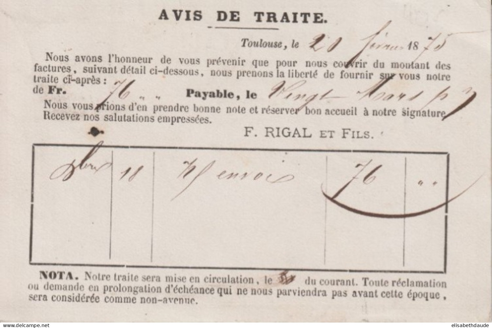 1875 - CP PRECURSEUR ENTIER CERES Avec REPIQUAGE PRIVE ! (RIGAL ET FILS) De TOULOUSE - Voorloper Kaarten