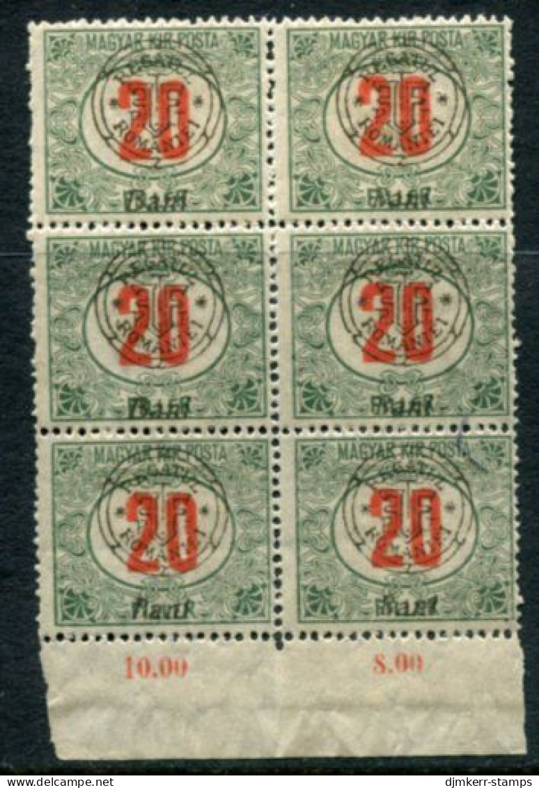 TRANSYLVANIA 1919 Overprint Type II  On Postage Due 20 F. Block Of 6 MNH / **.  Michel Porto 9 II - Transsylvanië