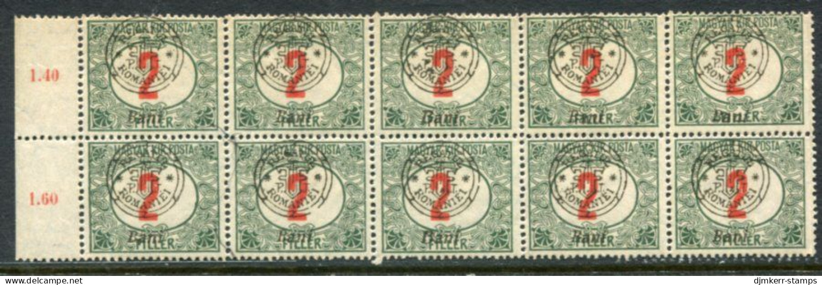 TRANSYLVANIA 1919 Overprint Type II  On Postage Due 2 F. Block Of 10 MNH / **.  Michel Porto 3 II - Transylvania