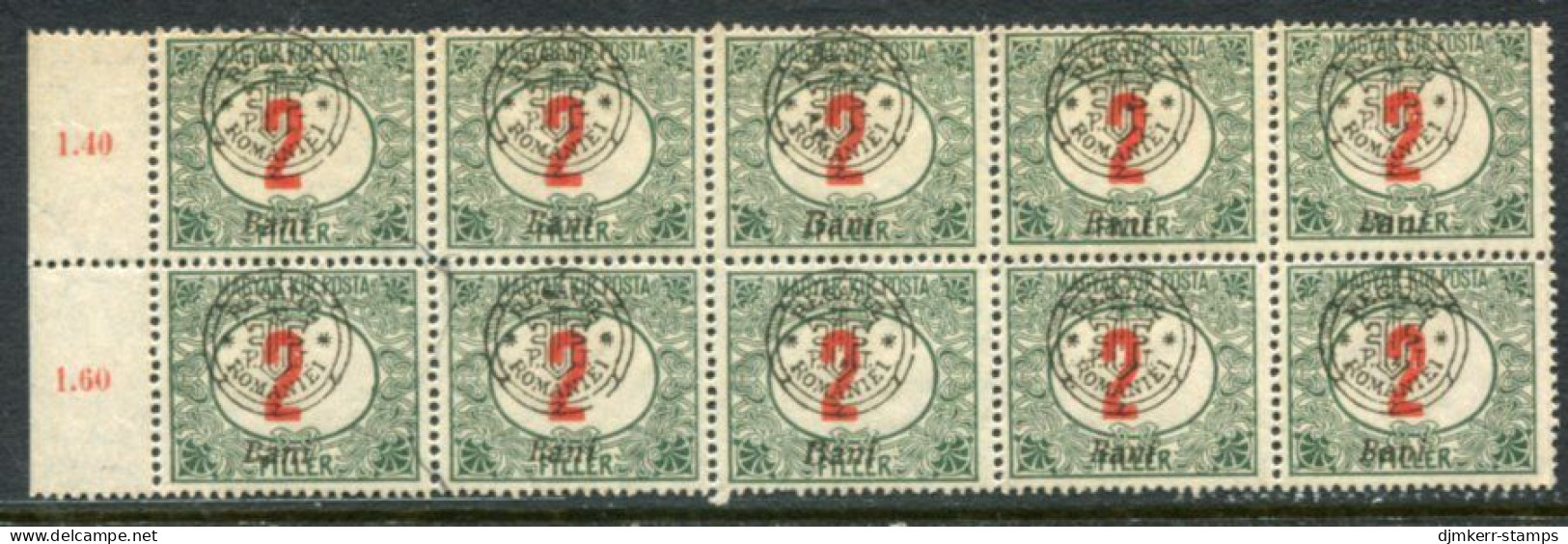 TRANSYLVANIA 1919 Overprint Type II  On Postage Due 2 F. Block Of 10 MNH / **.  Michel Porto 3 II - Siebenbürgen (Transsylvanien)