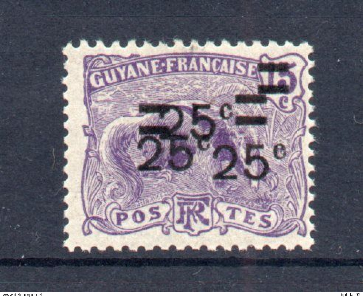 !!! GUYANE, N°97a VARIETE TRIPLE SURCHARGE NEUVE ** SIGNEE BLANC - Unused Stamps