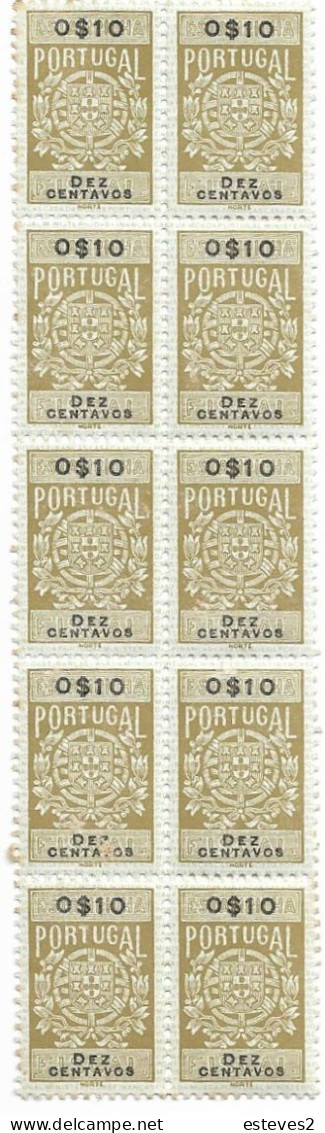 Portugal 1950's , Revenue Stamp , Estampilha Fiscal , 10 X $10 , Unused - Neufs