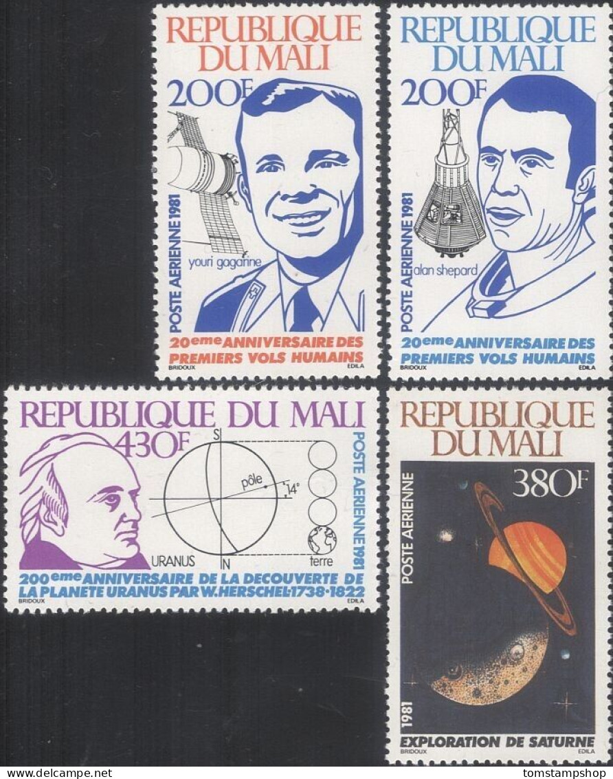 Mali 1981 Vol Spatial, Gagarine, Shepard, Herschel, Saturne, Planètes 4v Set MNH - Autres & Non Classés