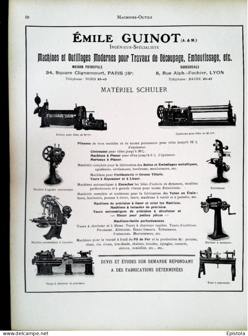 ► Machine-Outils Emile GUINOT. (A. & M.) Paris Lyon   - Page Catalogue Technique 1928  (Env 22 X 30 Cm) - Maschinen