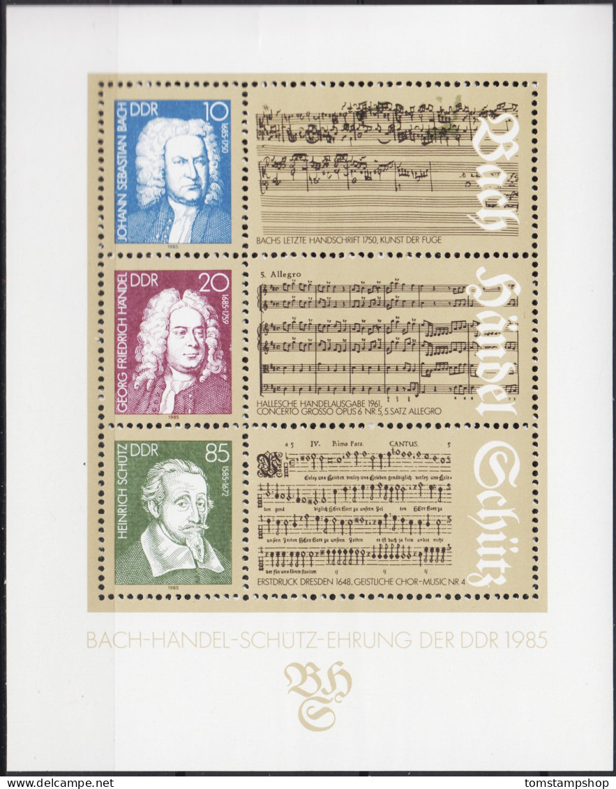 Germany DDR 1985 Bach,Händel,Schütz,Composers,Music,Entertainment,People MNH - Musique