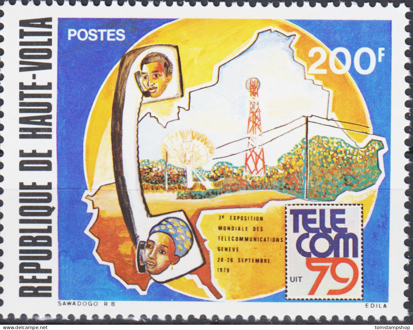 Upper Volta 1979 Radio Tower,Telecommunication,Communications,Telephone,Map,MNH - Other & Unclassified