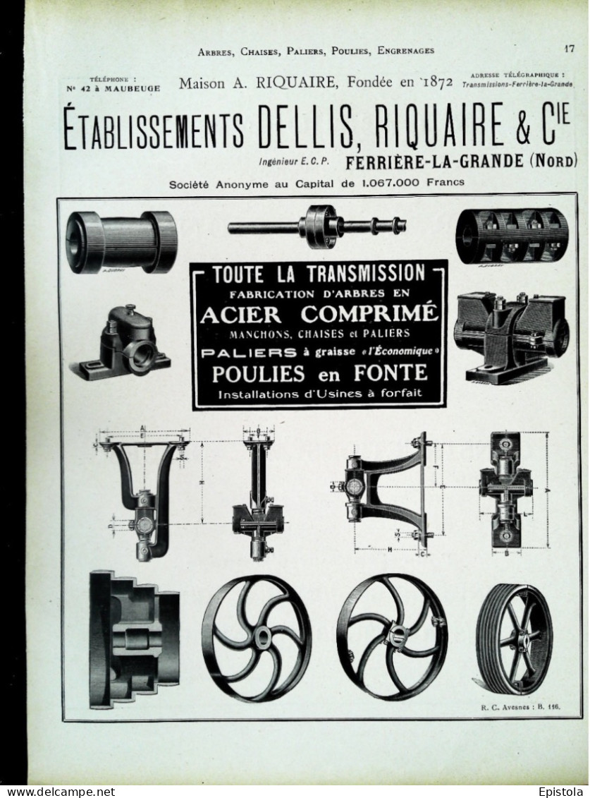 ► Machine-Outils POULIES   Ets DELLIS RIQUAIRE - Ferrière La Grande - Page Catalogue Technique 1928  (Env 22 X 30 Cm) - Maschinen