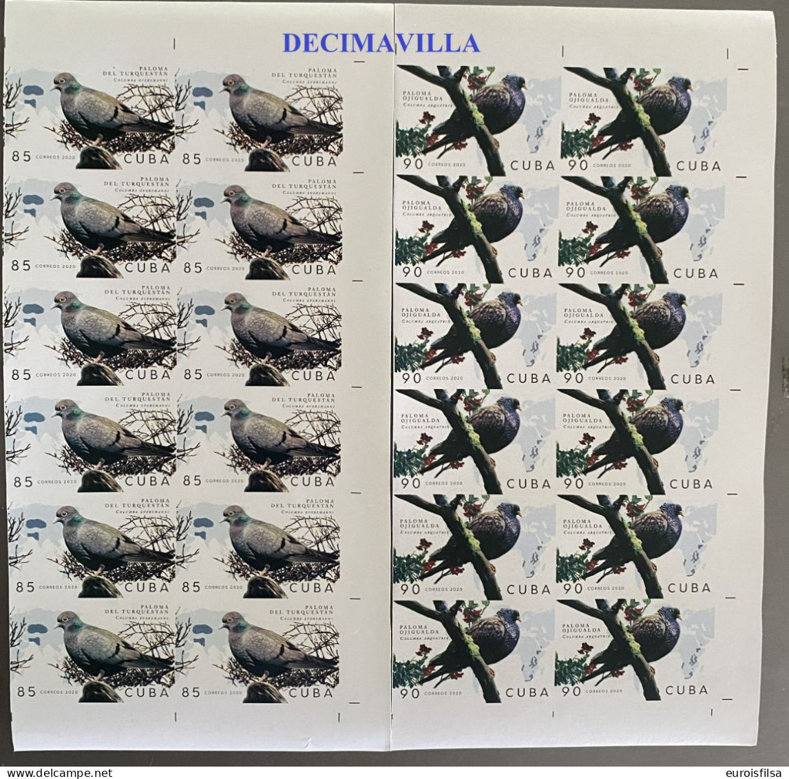 CUBA, 2020-14, AVES, PALOMAS, SIN DENTAR, IMPERFORATED. BLQ. 12 - Imperforates, Proofs & Errors