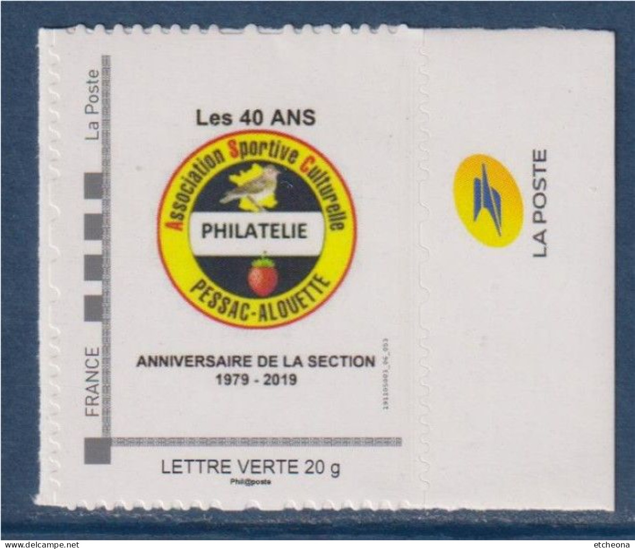 Timbre Logo 40 Ans Du Club Philatélique Ville De Pessac 23-24.11.2019 TVP LV Cadre MonTimbraMoi Neuf La Poste Sur BDF - Unused Stamps