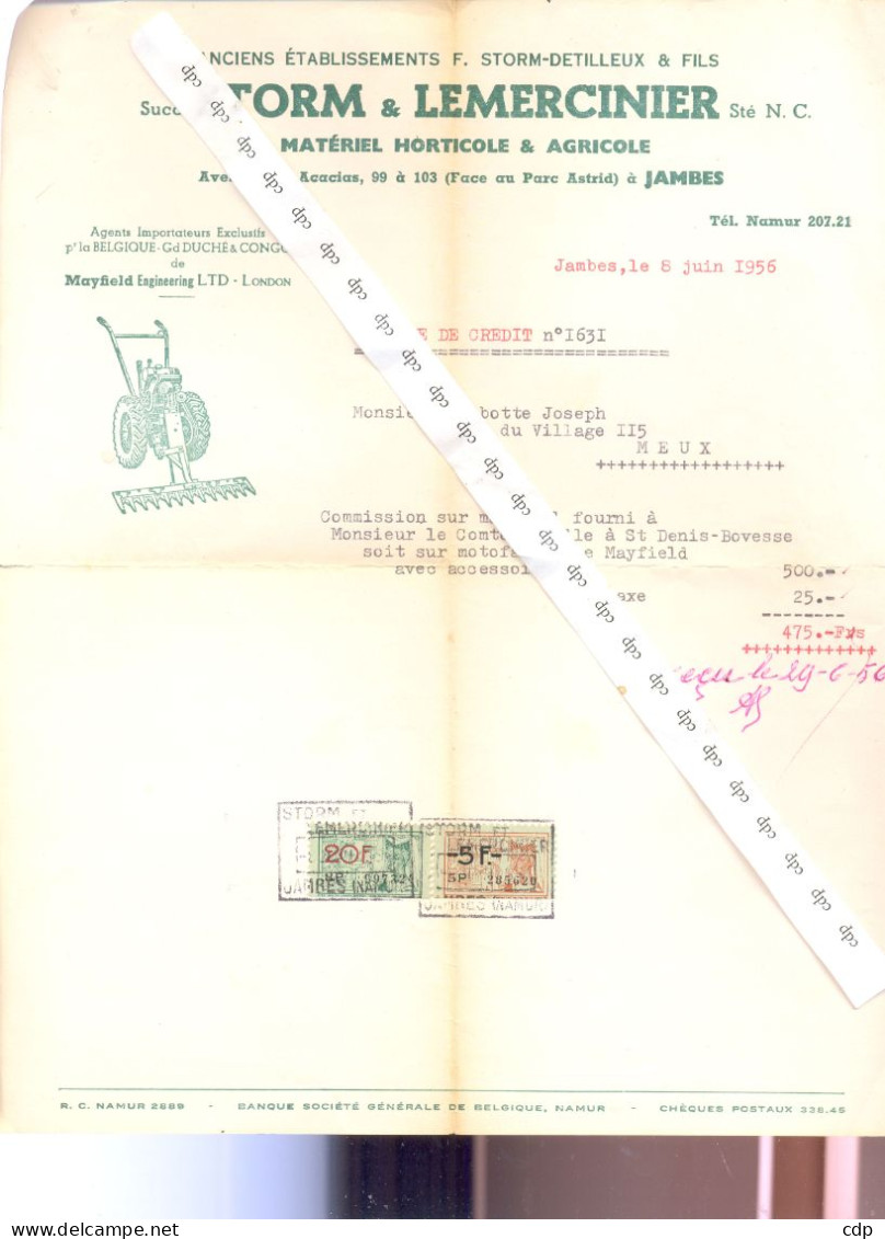 Facture JAMBES - MEUX  1956 - Agriculture