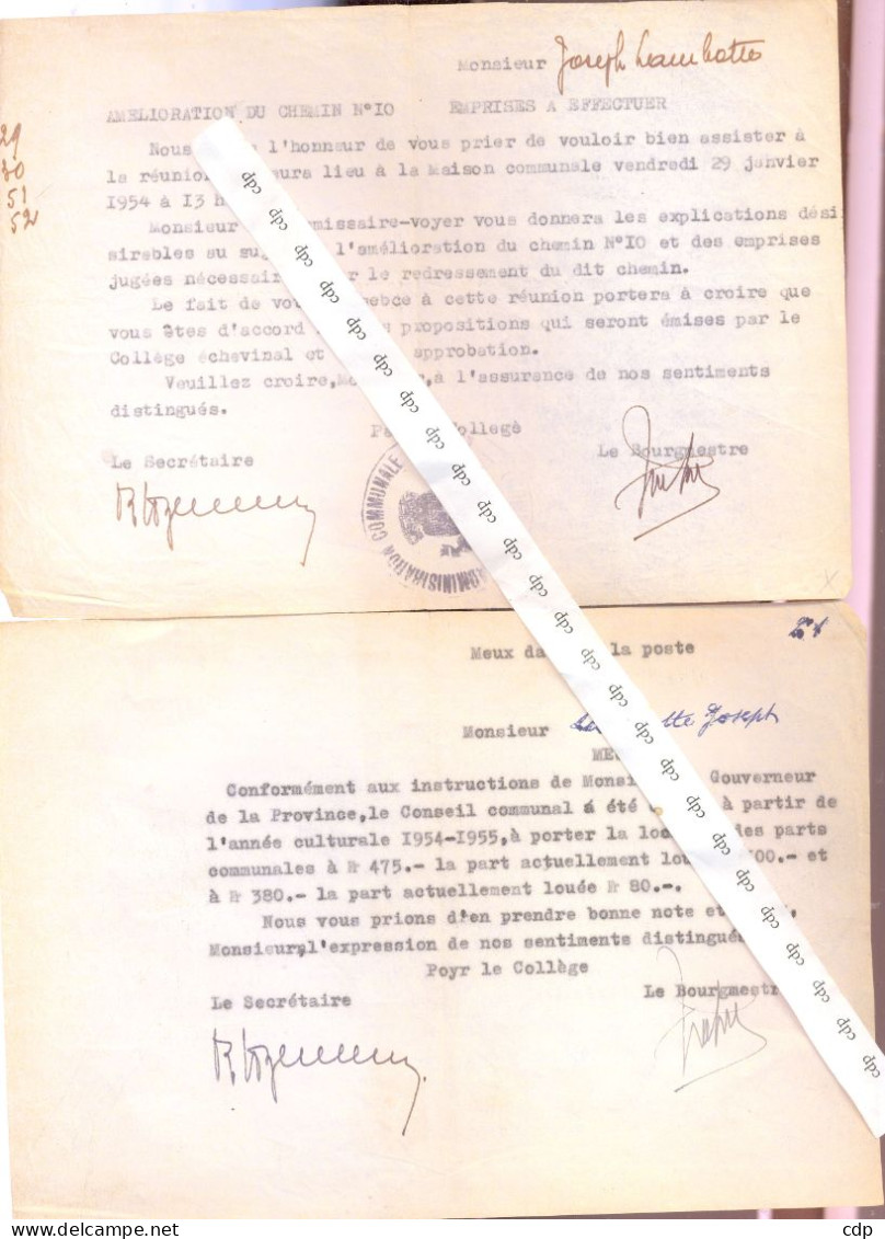 Lot 2 Documents Communaux MEUX 1954 - Decreti & Leggi