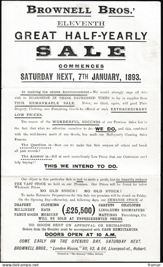 AUSTRALIE - TASMANIE - 1893 - Entier Postal 1d Avec Publicité Pour Nombreux Articles - Advertising - Werbung - Brieven En Documenten