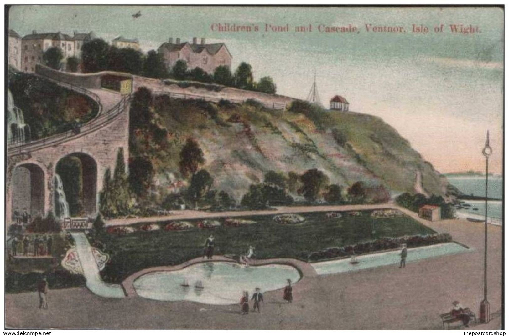 ISLE OF WIGHT CHILDRENS POND AND CASCADE VENTNOR  TO MISS E ANDREWS 44 PARK ROAD LANCASTER USED AT VENTNOR 1905 - Ventnor