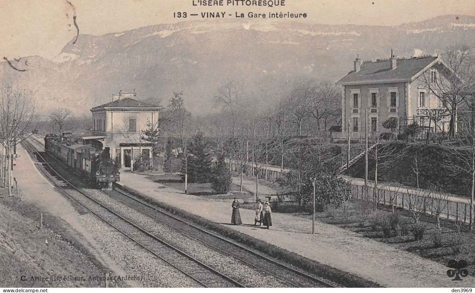 VINAY (Isère) - La Gare Intérieure - Train En Attente - Voyagé 1908 (2 Scans) - Vinay