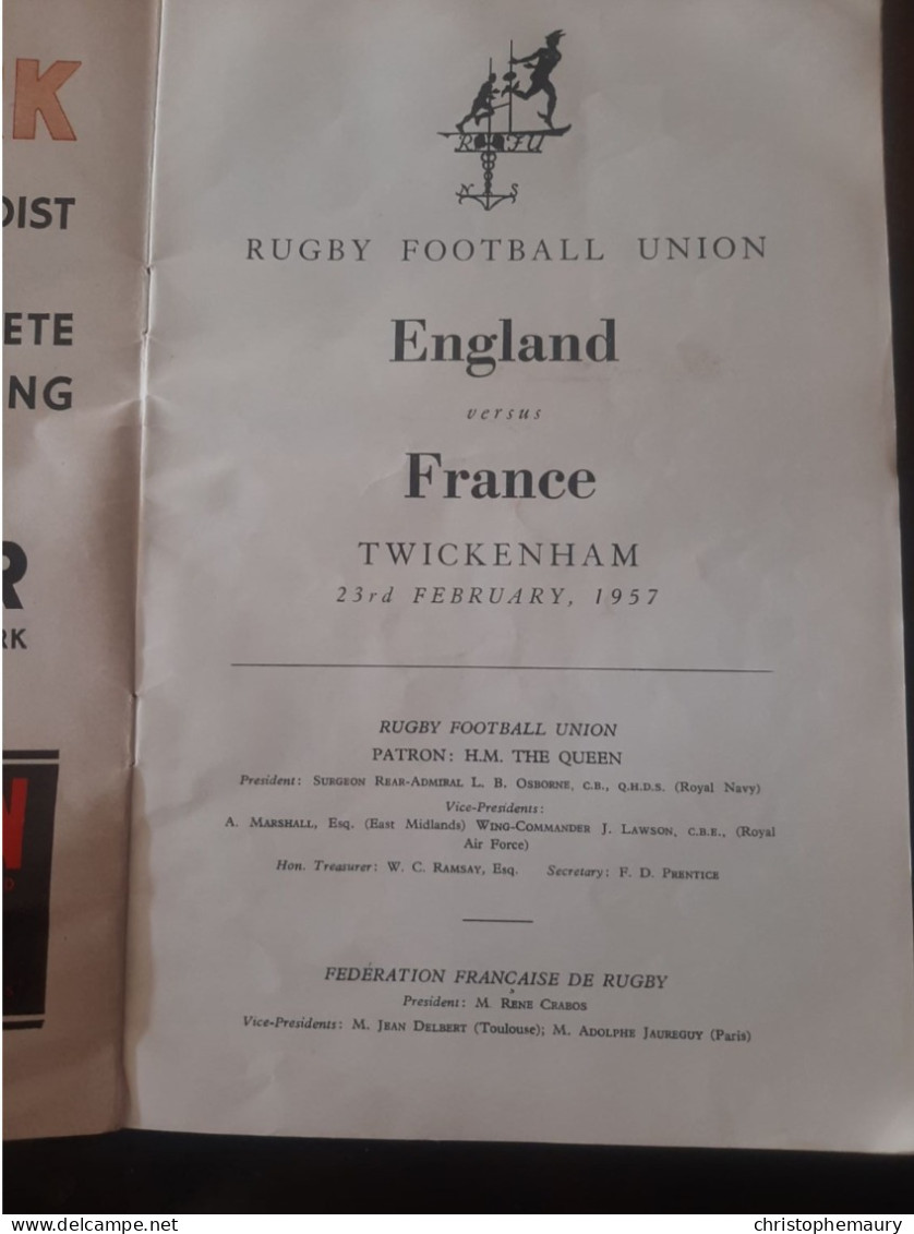 Programme  Rugby 1957 Angleterre France 5 Nations - Rugby