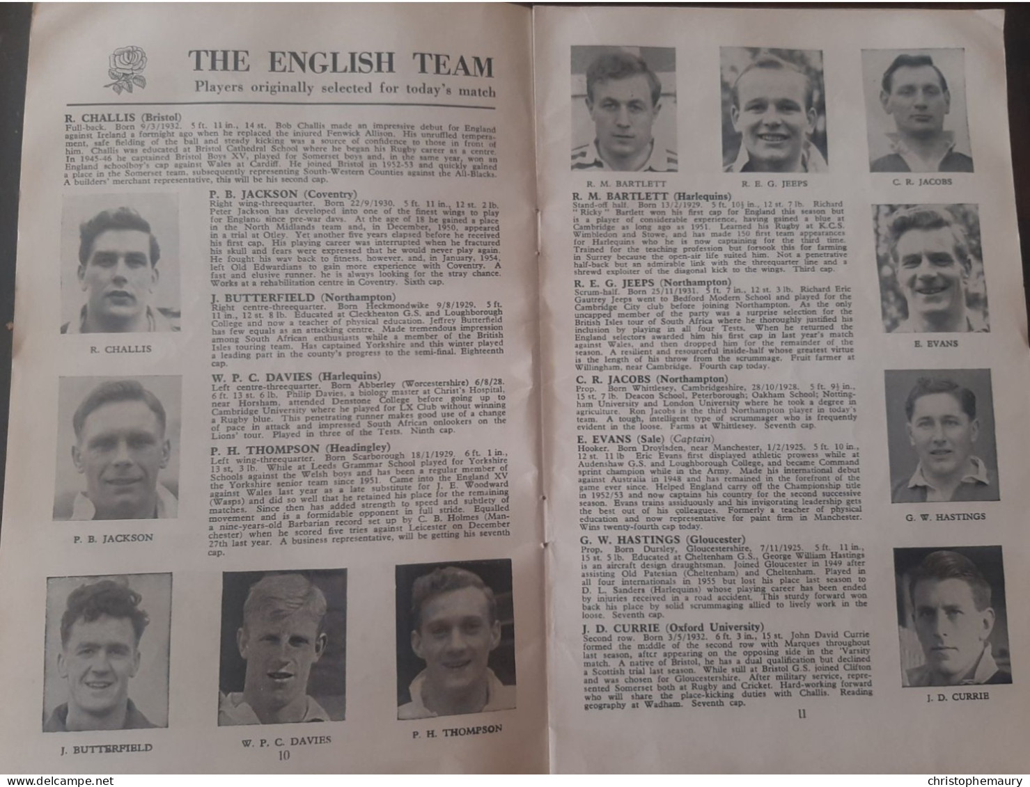 Programme  Rugby 1957 Angleterre France 5 nations