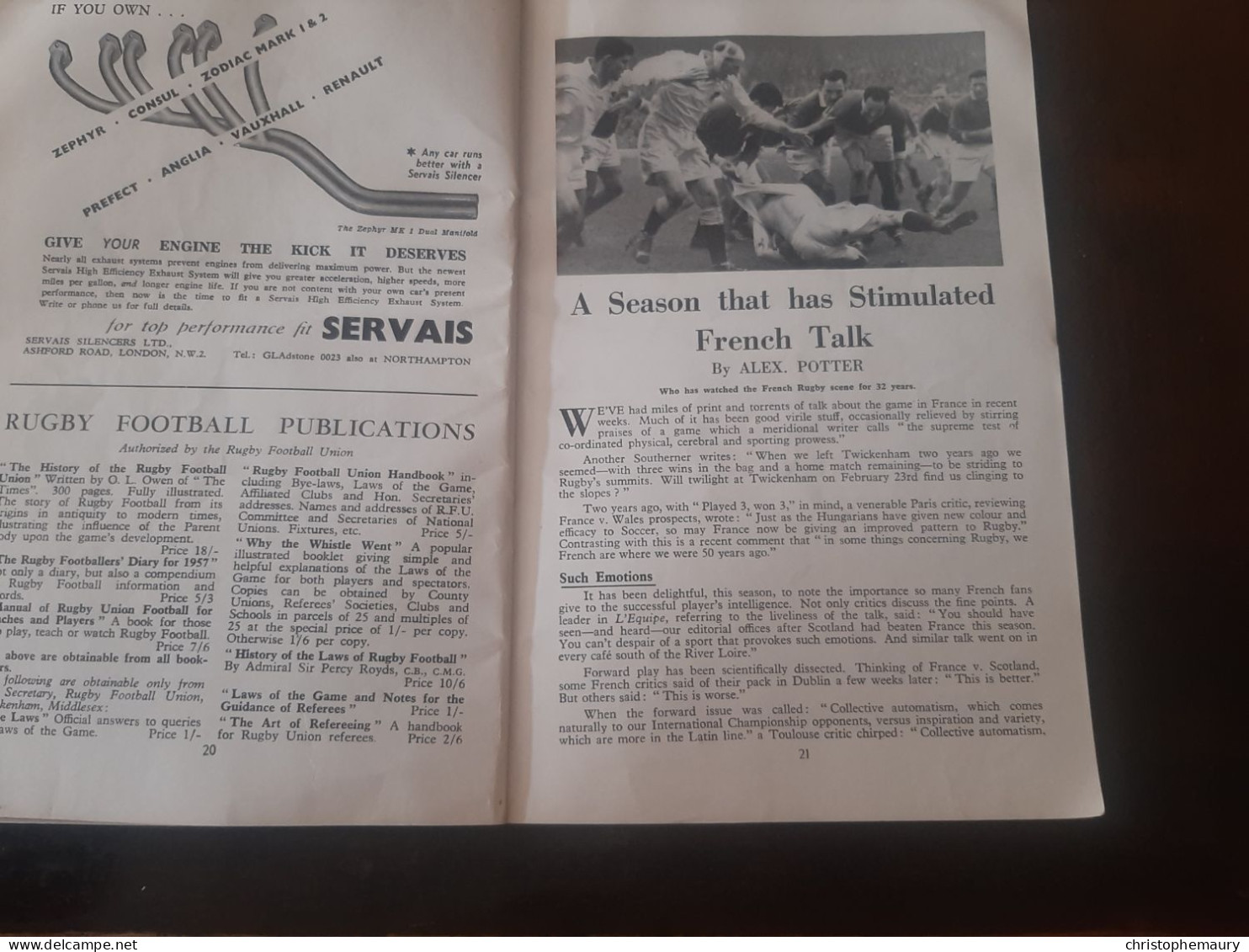 Programme  Rugby 1957 Angleterre France 5 nations