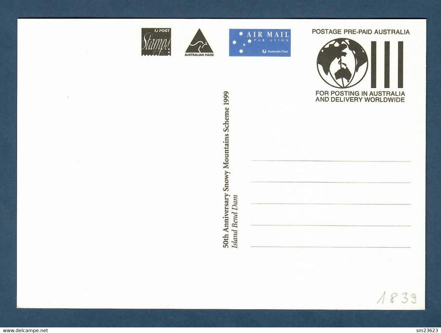 Australien 1999  Mi.Nr.1839 , 50th  Anniversary Snowy Mountains Scheme - Maximum Card - First  Day 12 AUG 1999 - Cartas Máxima