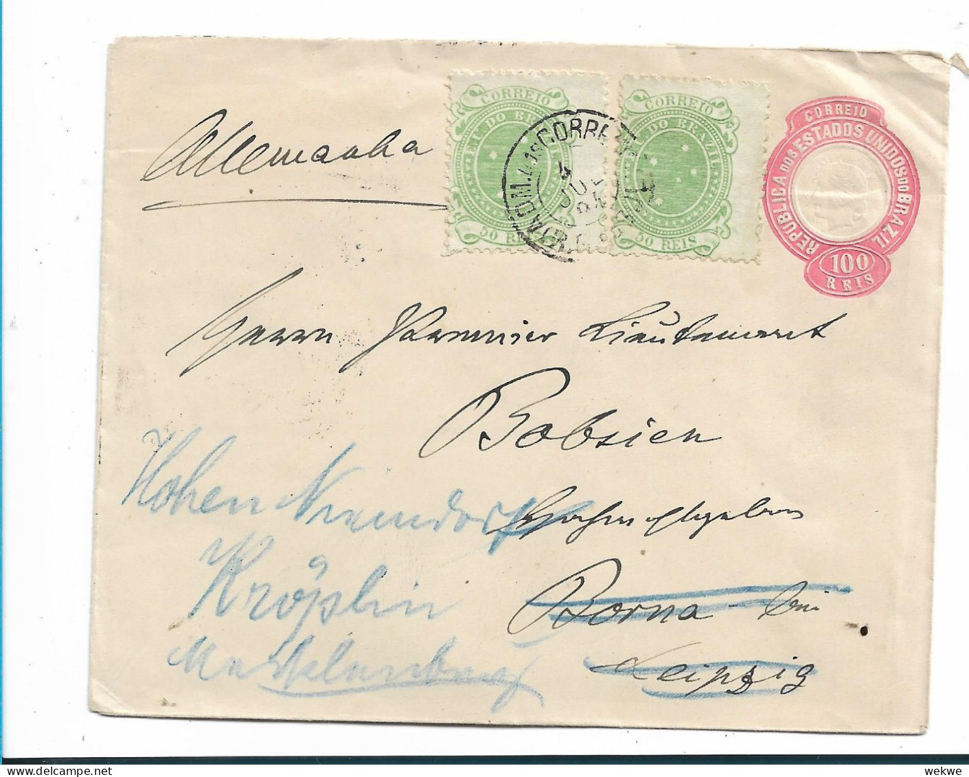 BRASILIEN 182 / Ausgabe 1890, Mi.-Nr. 86a AUF Brief-GA 1894 Nach Deutschland - Storia Postale