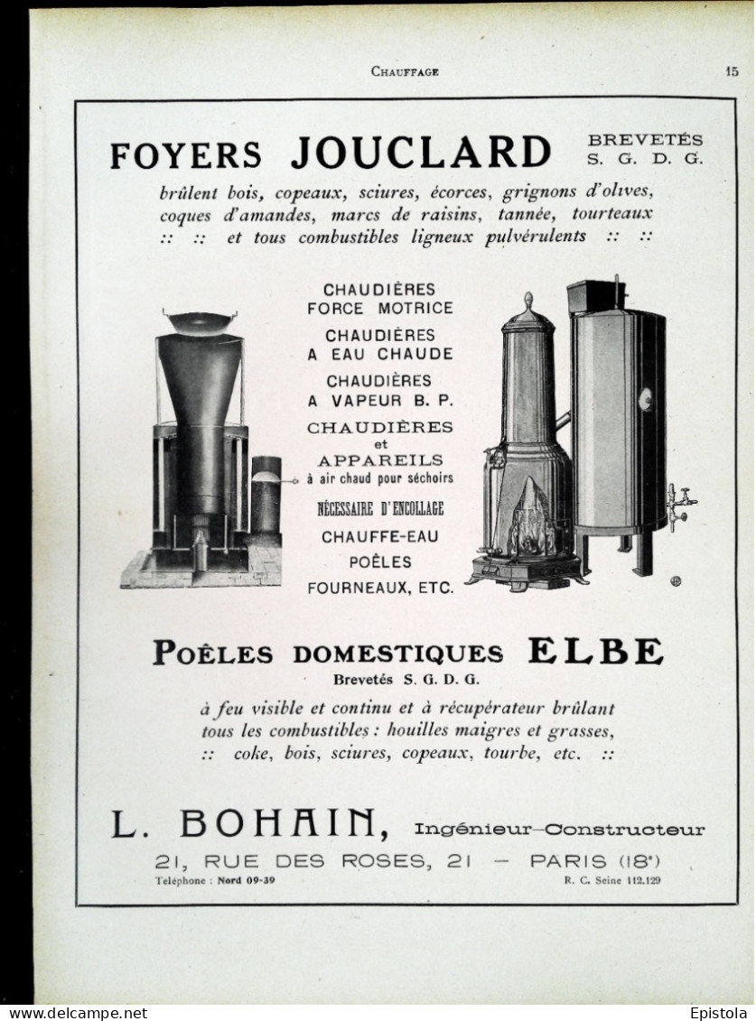 ►   CHAUFFE-EAU Ets FOYERS JOUCLARD Rue Des Roses PARIS 8e  - Page Catalogue Technique 1928  (Env 22 X 30 Cm) - Máquinas