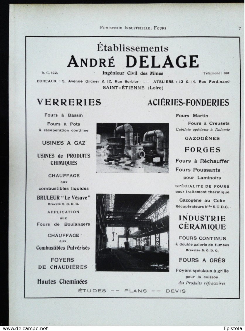 ►  FONDERIE ACIERIE André DELAGE Rue Ferdinand SAINT ETIENNE  - Page Catalogue Technique 1928  (Env 22 X 30 Cm) - Maschinen