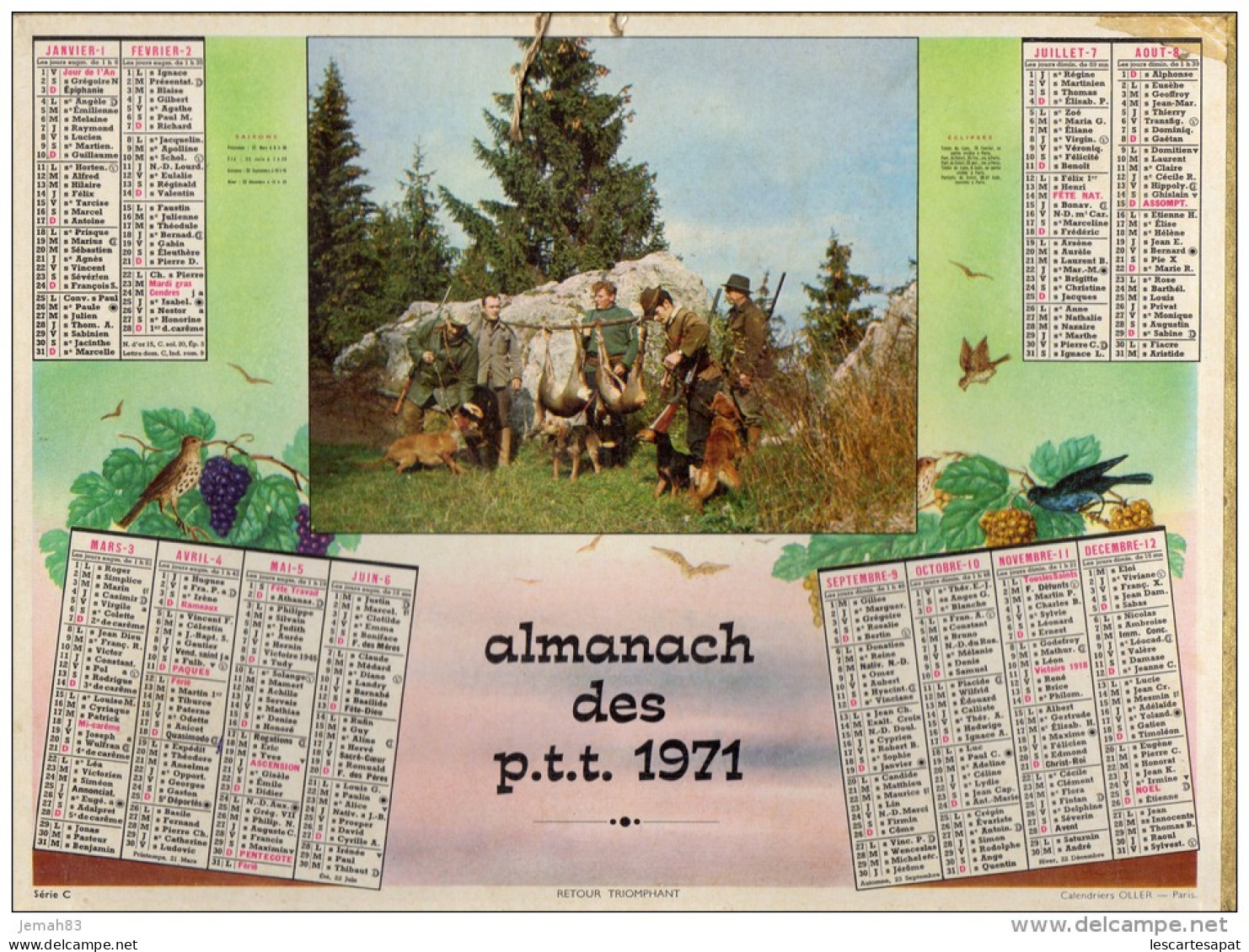 CALENDRIER ANNEE 1971 - ALMANACH DES POSTES ET DES TELEGRAPHES -  DEPARTEMENT DU VAR -   EDITEUR OLLER - Tamaño Grande : 1971-80