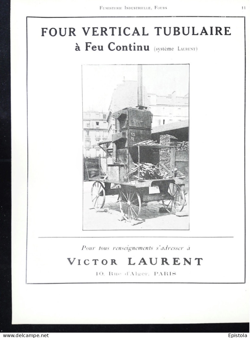 ►  FOUR MOBILE VERTICAL TUBULAIRE De Victor LAURENT Rue D'Alger PARIS  - Page Catalogue Technique 1928  (Env 22 X 30 Cm) - Maschinen