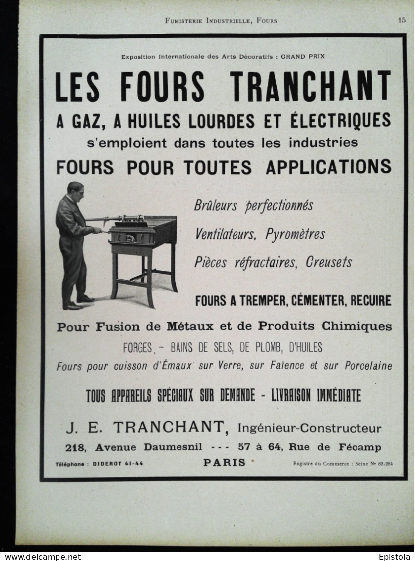 ►  FOUR à TREMPER CEMENTER RECUIRE Fusion Métaux Ets TRANCHANT Paris  - Page Catalogue Technique 1928  (Env 22 X 30 Cm) - Macchine