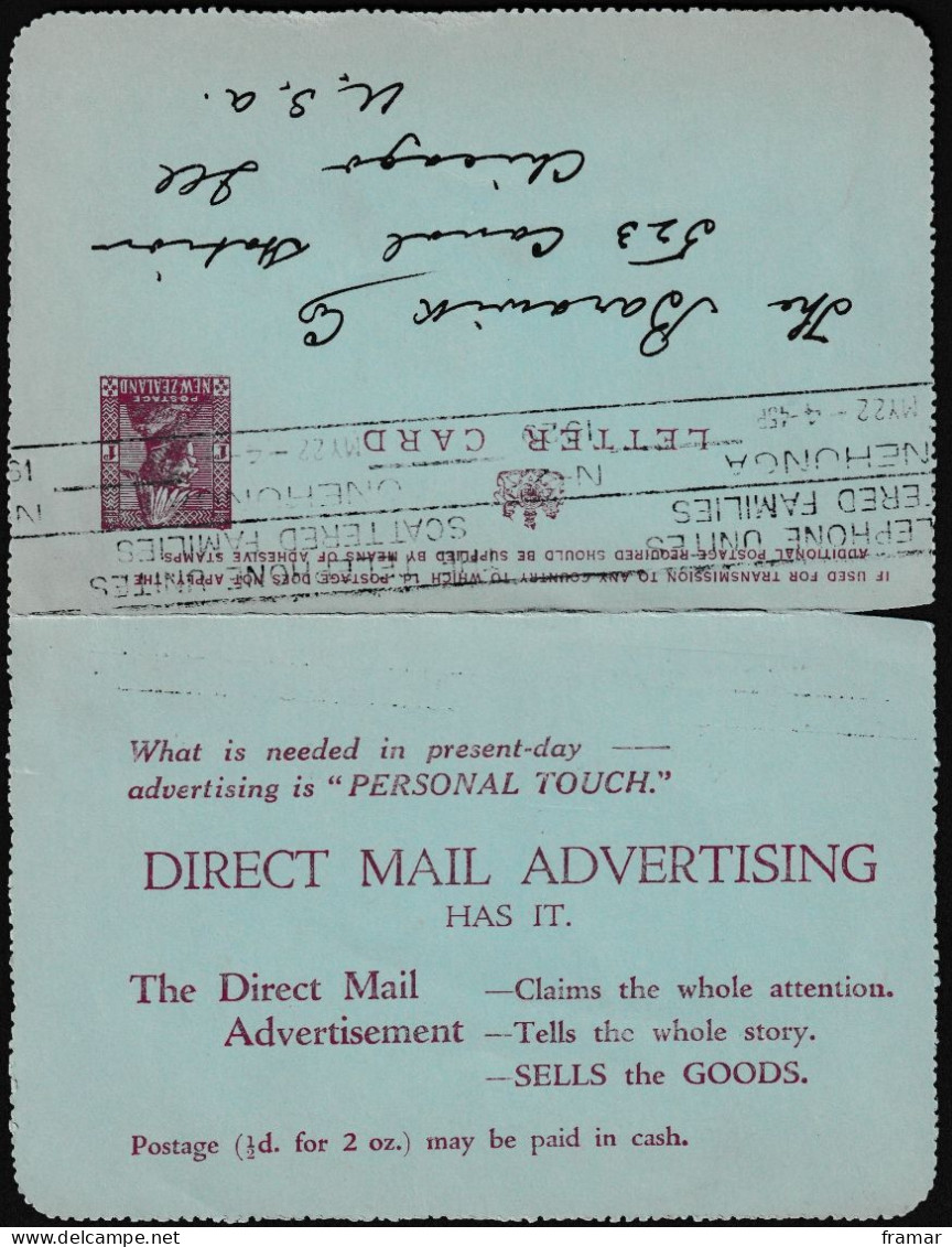 NOUVELLE ZELANDE - 1922 - Entier 1d Rouge Avec Publicité Pour La Publicité - Advertising - Werbung - Postal Stationery