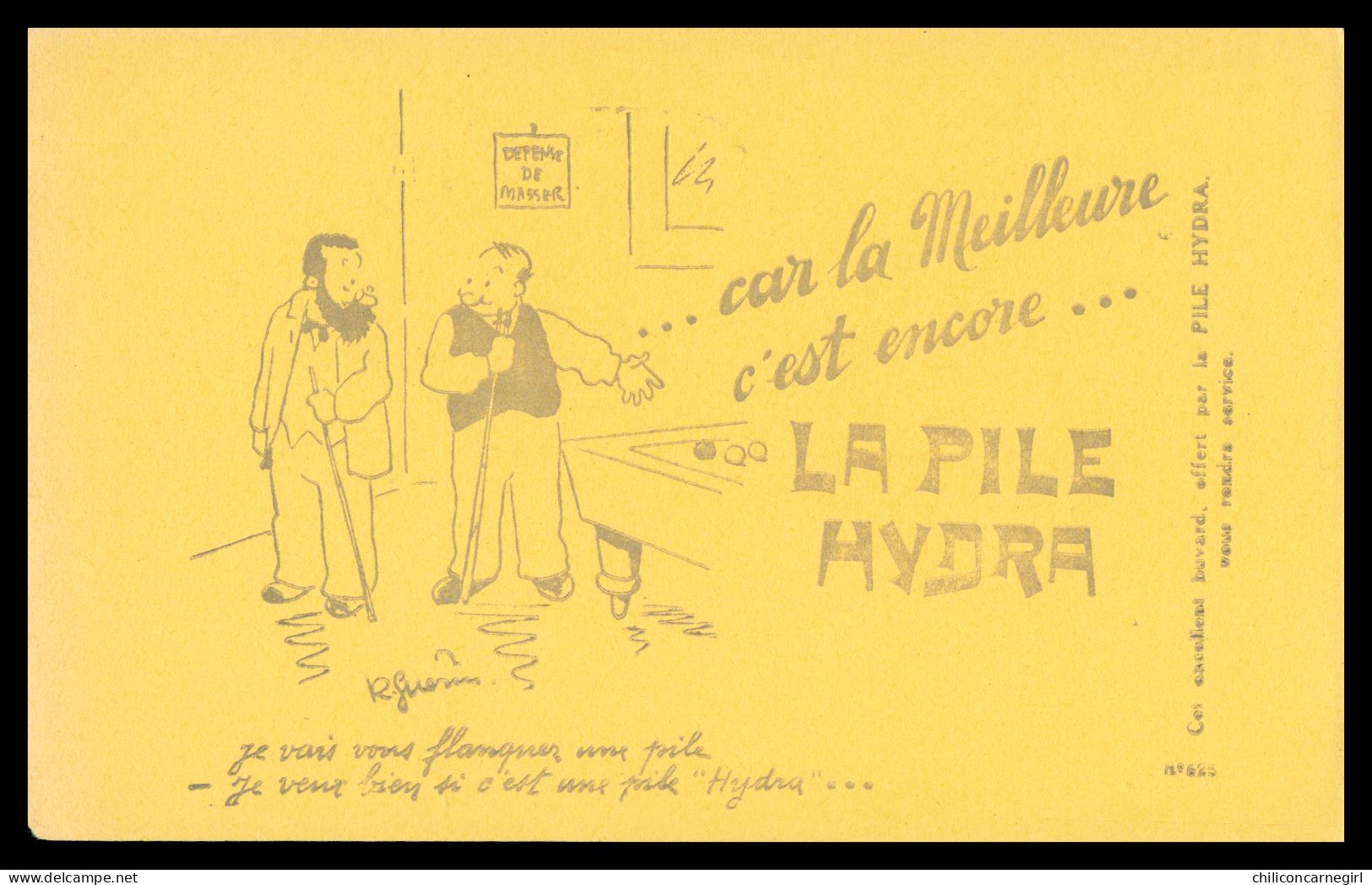 * Buvard - LA PILE HYDRA - Partie De Billard - Illustration GUERIN - N° 625 - Batterie