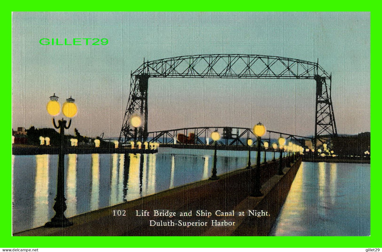 DULUTH, MN - LIFT BRIDGE AND SHIP CANAL AT NIGHT DULUTH-SUPERIOR HARBOR - ST MARIE'S GOPHER NEWS CO - - Duluth