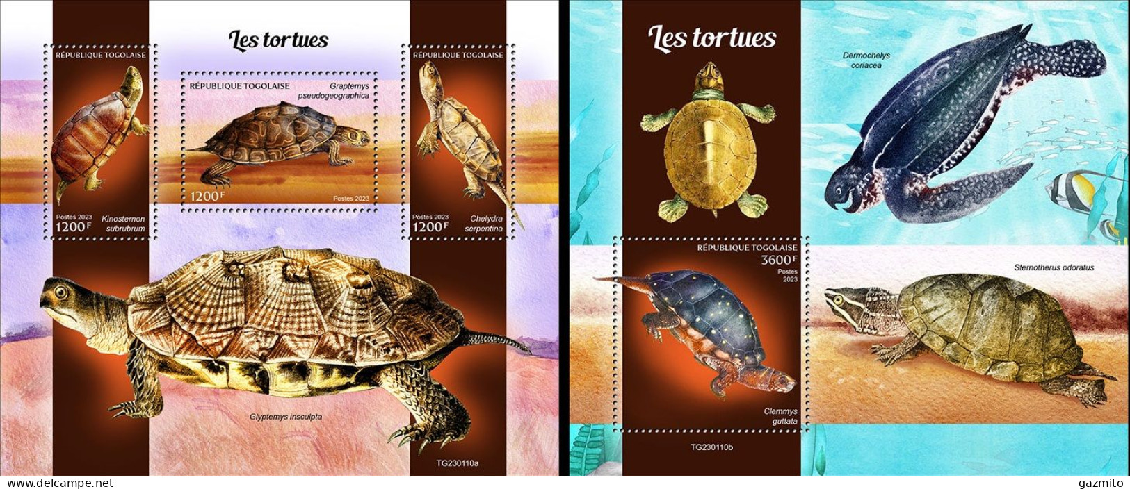 Togo 2023, Animals, Turtles, 3val In BF +BF - Togo (1960-...)