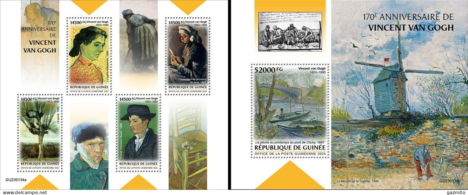 Guinea 2023, Art, Van Gogh, 4val In BF +BF - Togo (1960-...)