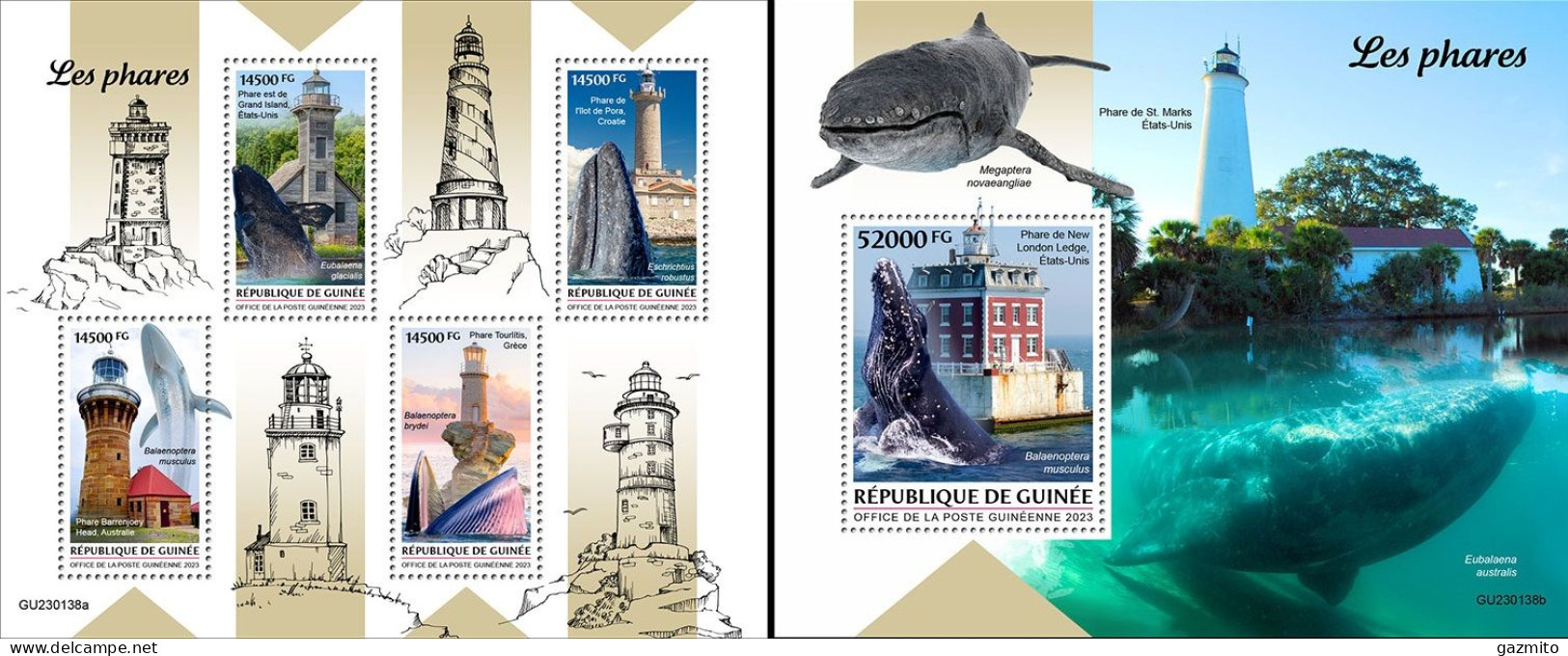 Guinea 2023, Lighthouses, Whales, 4val In BF +BF - Togo (1960-...)