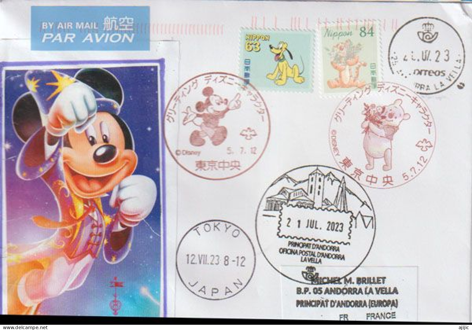 JAPON.Lettre Disney Tokyo 2023, Adressée Andorra (Principat) Avec Timbres à Date Illustré Arrivée Oficina Postal Andorra - Covers & Documents