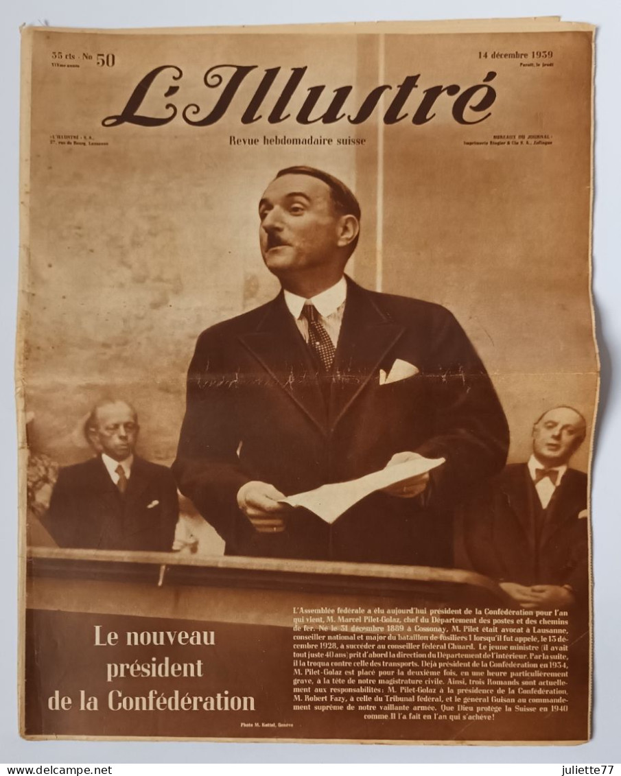 SUISSE - Hebdomadaire L'Illustré - N°50 Du 14 Décembre 1939 (en Français) - Informaciones Generales