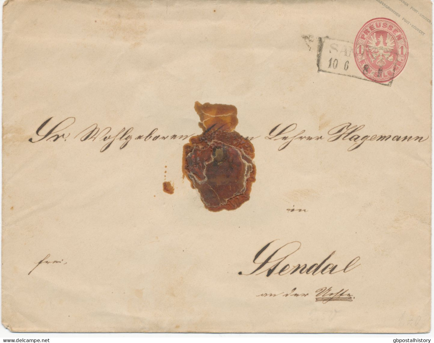 PREUSSEN 1861, „SANDAU“ Seltene RA2 Auf 1 Gr. Adler GA-Umschlag Nach STENDAL - Postal  Stationery