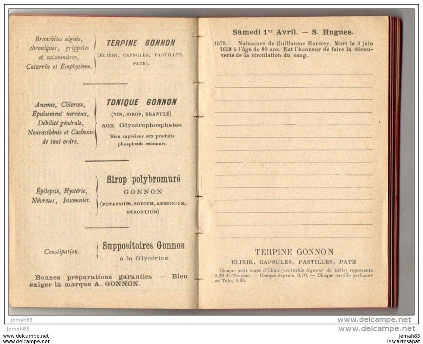 AGENDA PERIODIQUE GONNON DEUXIEME TRIMESTRE 1899(LOT A49) - Grossformat : ...-1900