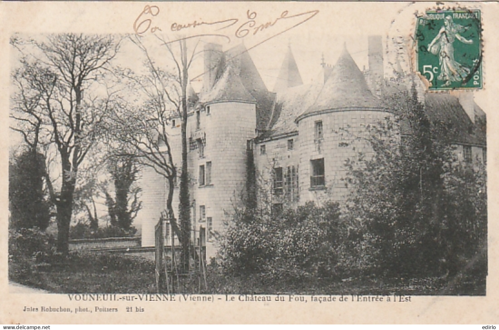 ***  86  ***   VOUNEUIL SUR VIENNE  Le Château Du Fou Façade De L'entrée Timbrée TTB  - Vouneuil Sur Vienne